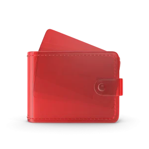 Rotes Glassymbol in Form eines Geldbeutels