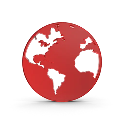 Rotes Glassymbol in Form des Planeten Erde