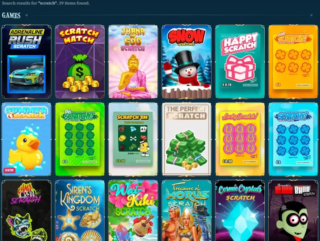 Auszug aus dem Rubbellos Angebot im BetAlice Online Casino
