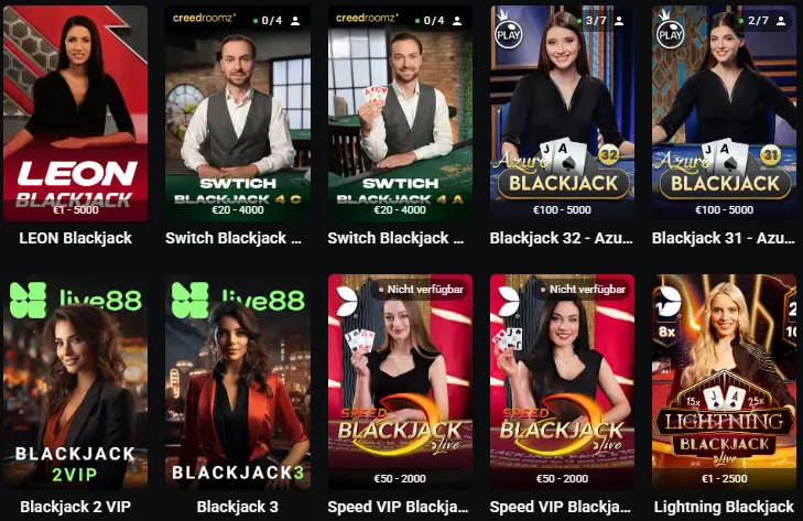 Einblick in das Blackjack Spielangebot im Online Casino Leonbet