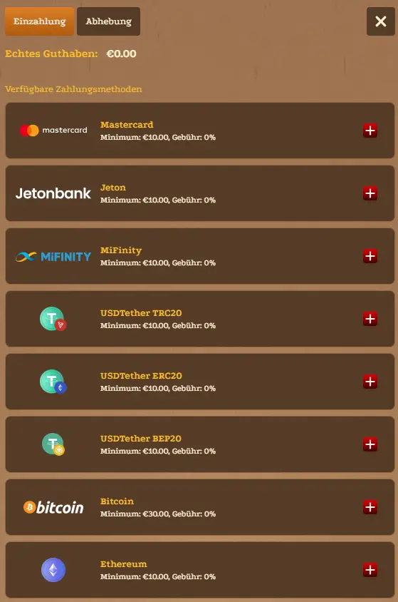 Angebotene Zahlungsmethoden im Online Casino DazardBet