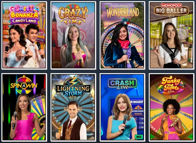 Einblick in das Gameshow Spielangebot im Live Casino