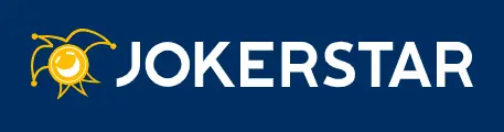 Breites Logo von Jokerstar auf blauem Hintergrund