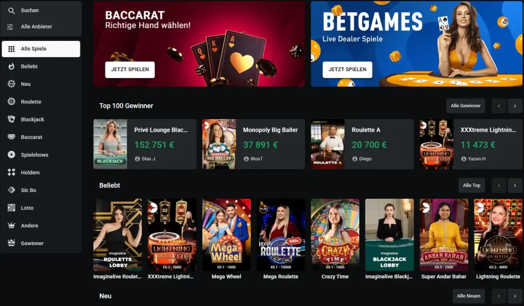 Spielauswahl im Live Casino vom Leonbet Casino