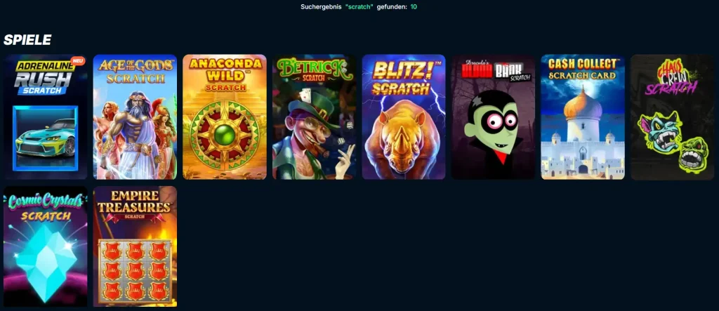 Auszug aus dem Rubbellos Angebot im PlayZilla Online Casino