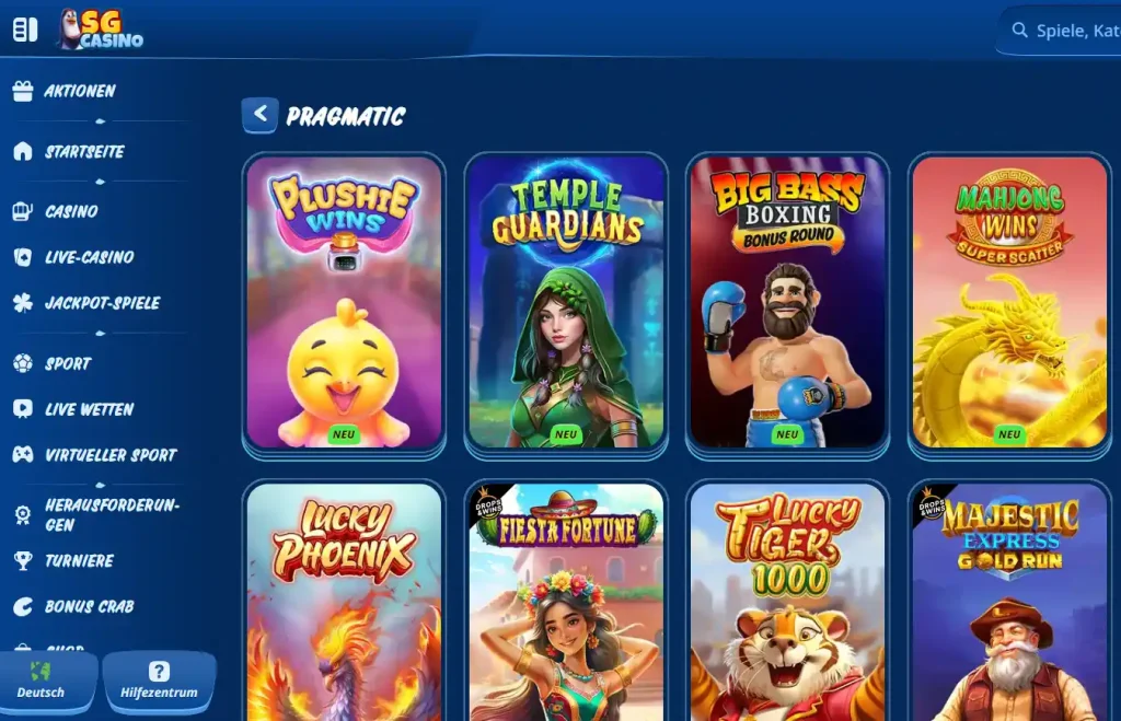 Einblick in das Spielangebot von Pragmatic Play im SG Online Casino
