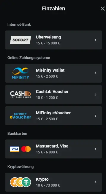 Angebotene Zahlungsmethoden im Online Casino Leonbet