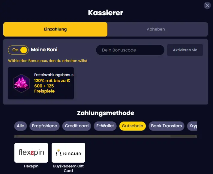 flexepin Einzahlung im Online Casino SlotsGem