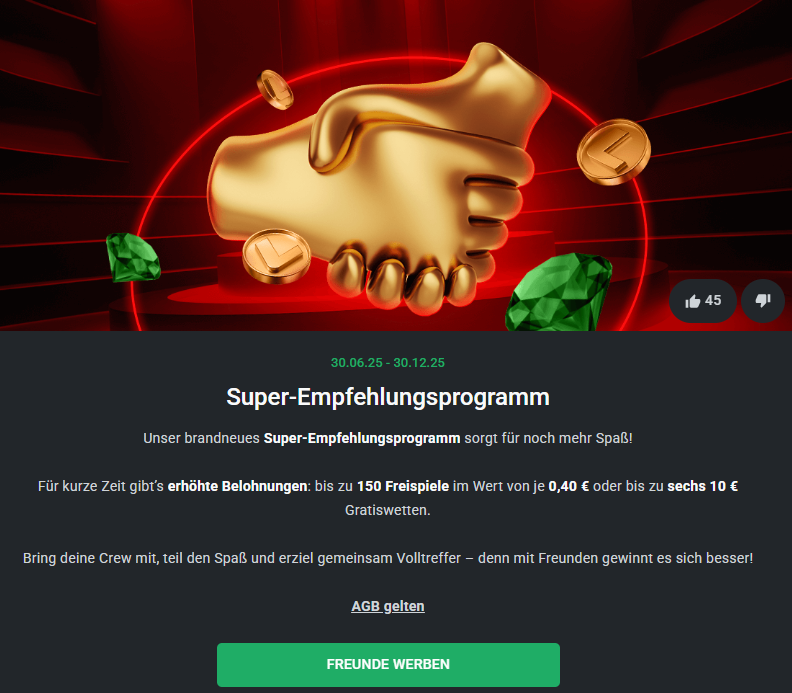 Empehlungsprogramm beim Sportwetten Anbieter Leonbet