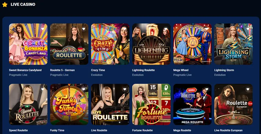Auszug des Live Casinos bei Azurslot