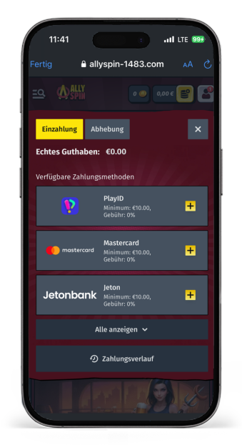 Zahlung mit Jeton im AllySpin Online Casino