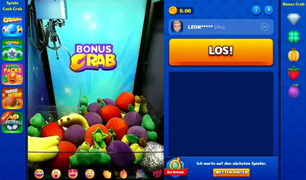 Bonus Crab Spielautomat im Online Casino gefuellt mit Plueschfruechten