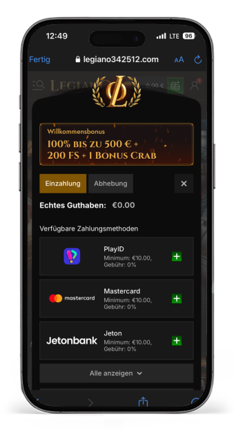 Zahlungen mit Jetonbank im Legiano Online Casino