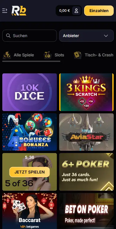 Mobile Ansicht der Website des Online Casinos Roibet