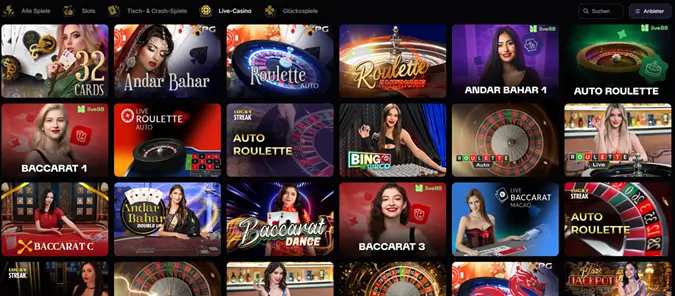 Einblick in das Live Casino von Roibets