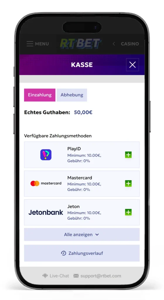 Einzahlung mit Jeton im RTbet Online Casino