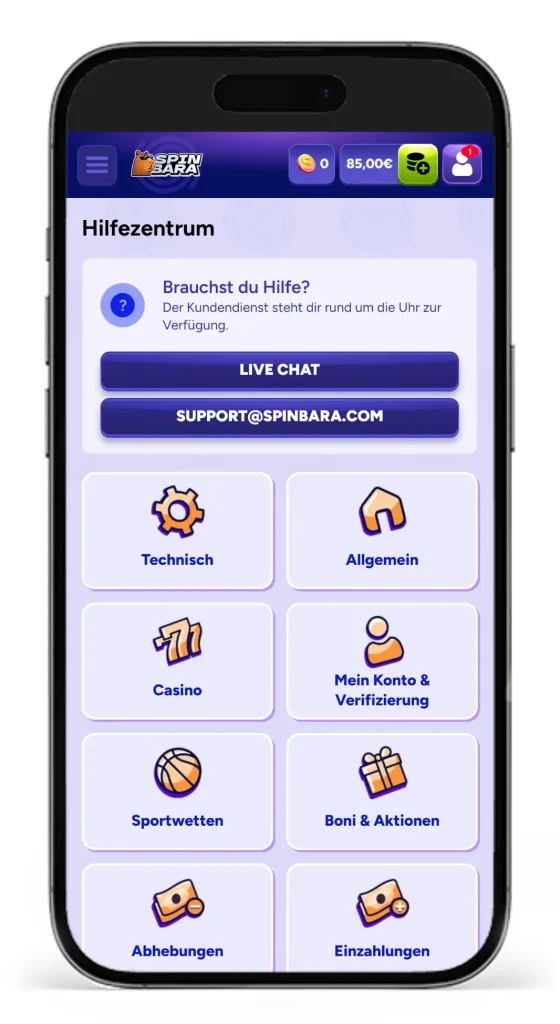 Hilfezentrum im Spinbara Online Casino