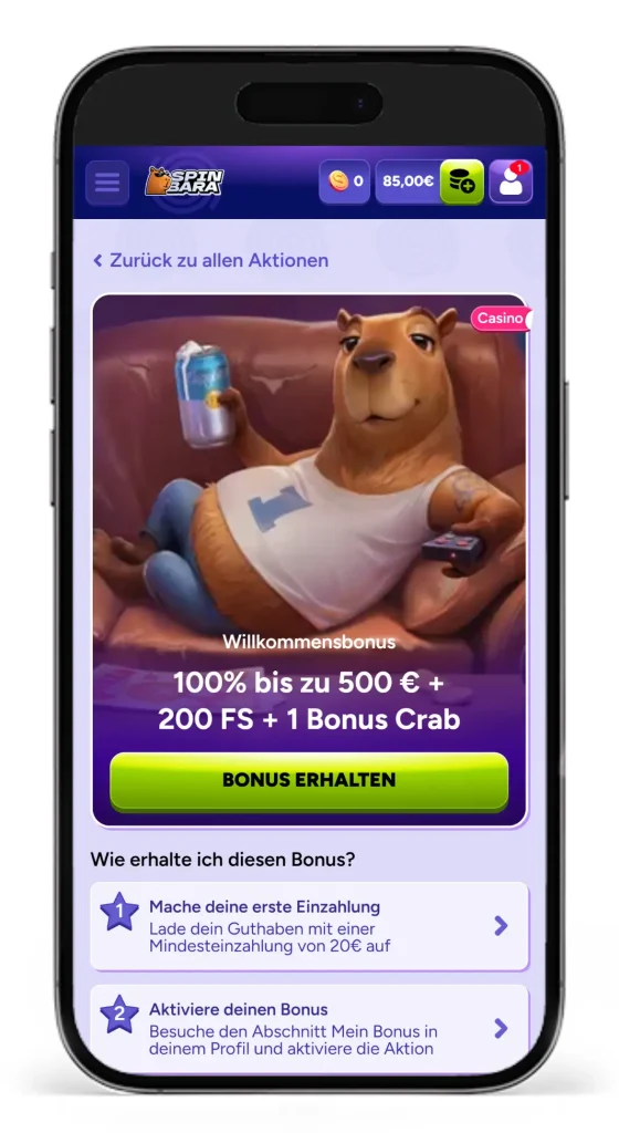 Willkommensbonus im Capybara Online Casino Spinbara