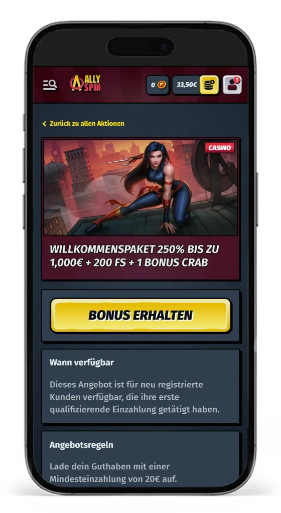 Willkommenspaket im AllySpin Online Casino