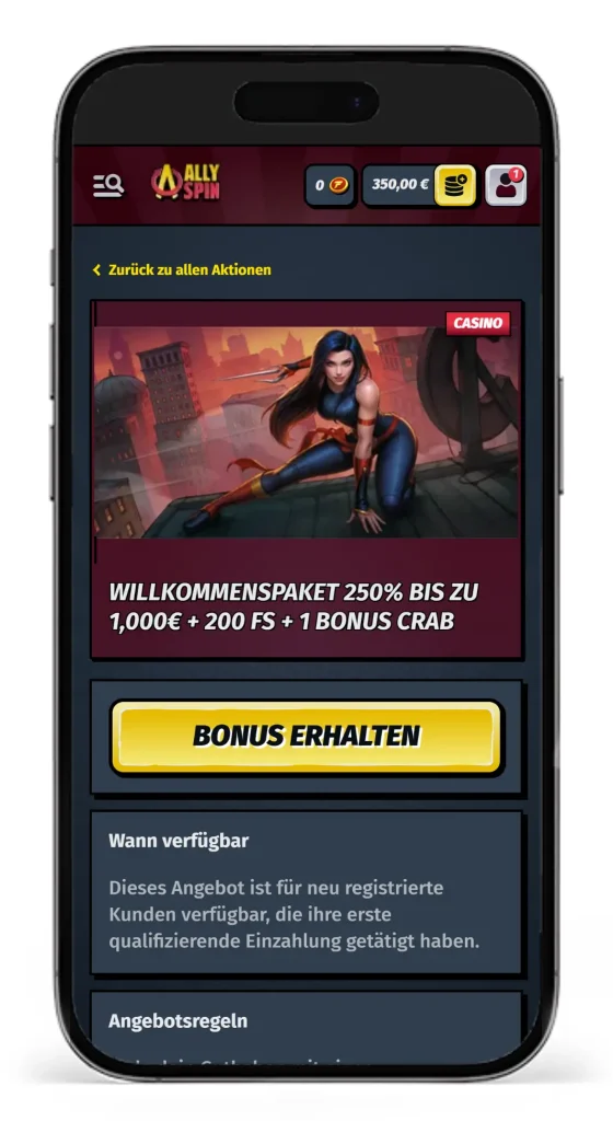 Willkommnesbonus im neuen Online Casino AllySpin