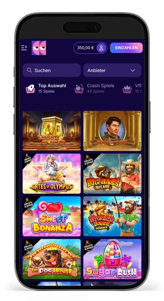 Slotauswahl im Blindluck Online Casino