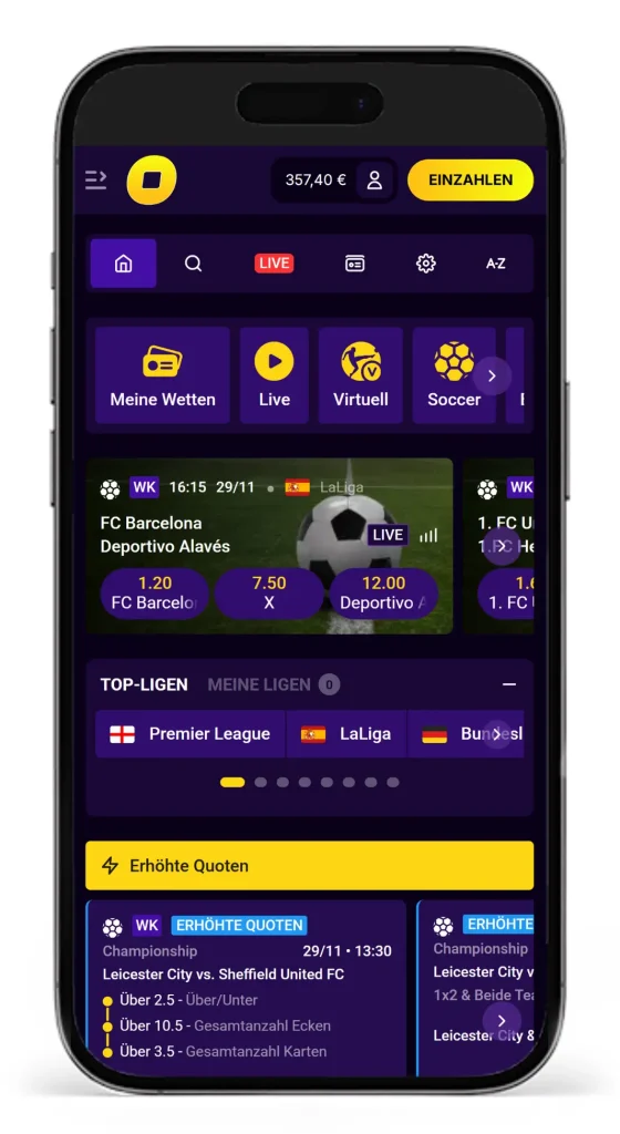 Sportwetten-Bereich im Online Casino CasinoLoots