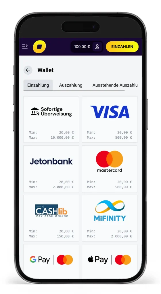 Auszug aus den Einzahlungsmethoden im Online Casino CasinoLoots