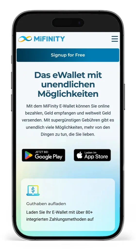 Anmeldung beim eWallet Anbieter MiFinity