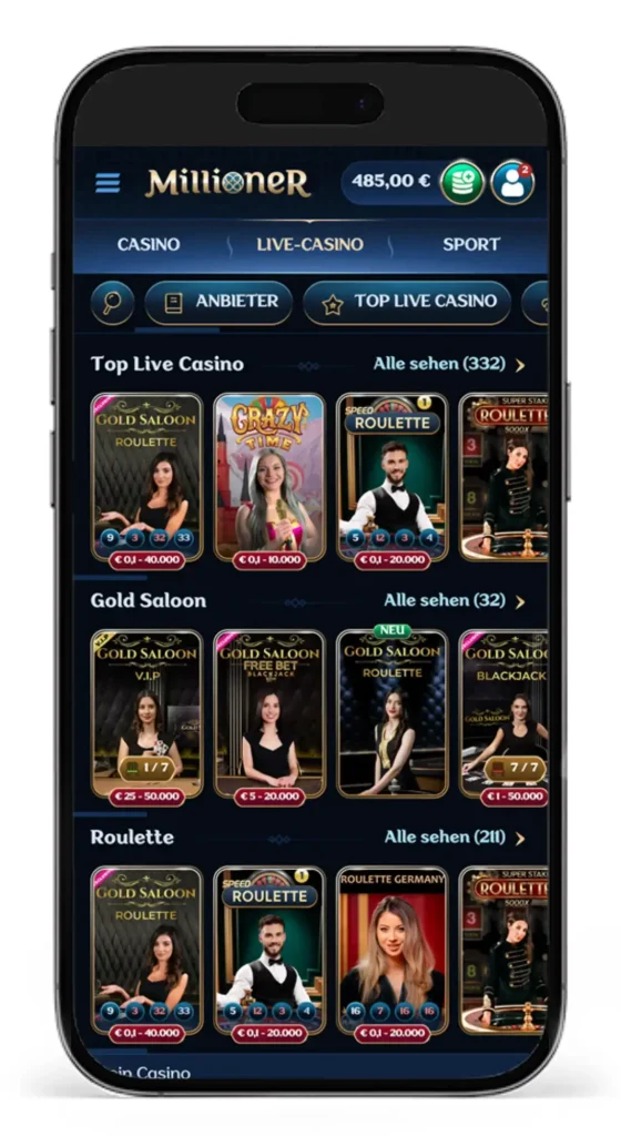 Einblick ins Millioner Live Casino