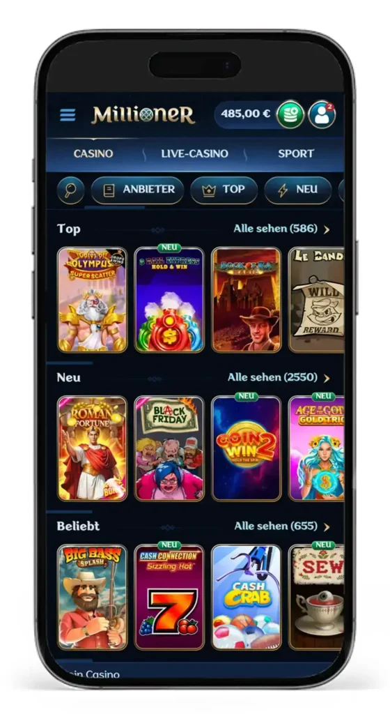 Slotauswahl im Millioner Online Casino