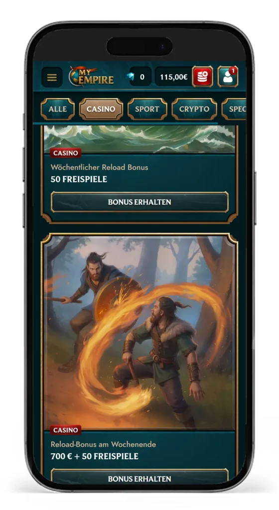 Auszug der Treueaktionen im MyEmpire Online Casino