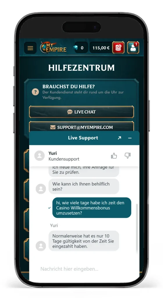 Der MyEmpire Casino Live Chat im Test