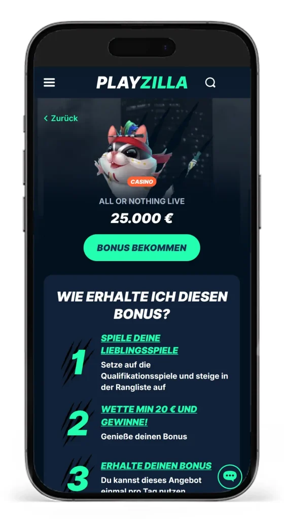 Der All or Nothing Live Casino Bonus bei PlayZilla