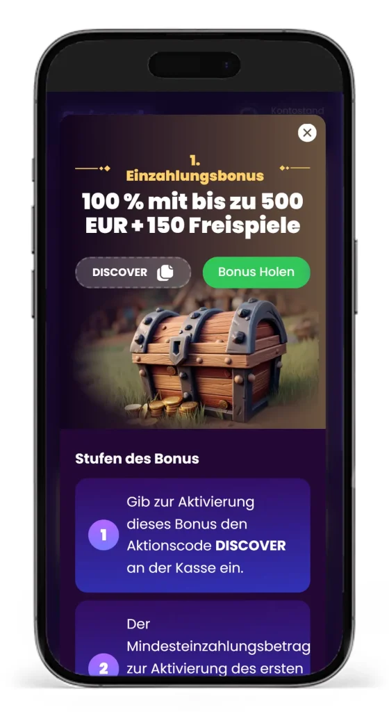 Ersteinzahlungsbonus mit Bonus Code DISCOVER im Spinando Online Casino