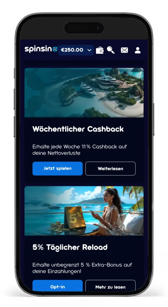 Bonus und Treueaktionen im Spinsino Online Casino