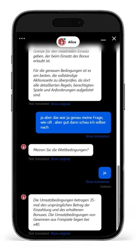 Live Chat im WinRolla Online Casino