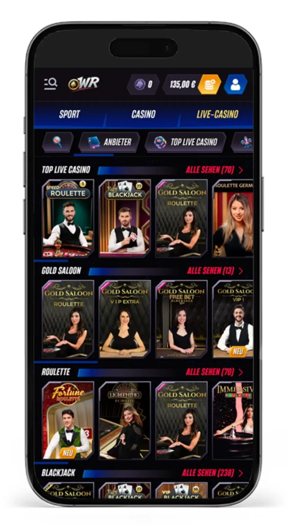 Einblick ins WinRolla Live Casino