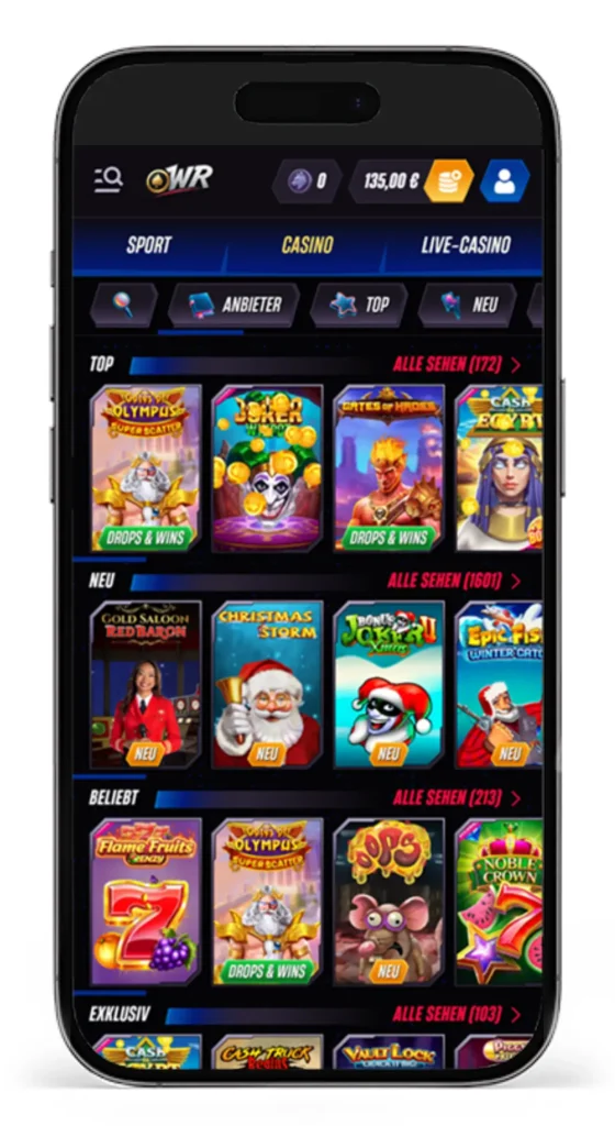 Slotauswahl im WinRolla Live Casino