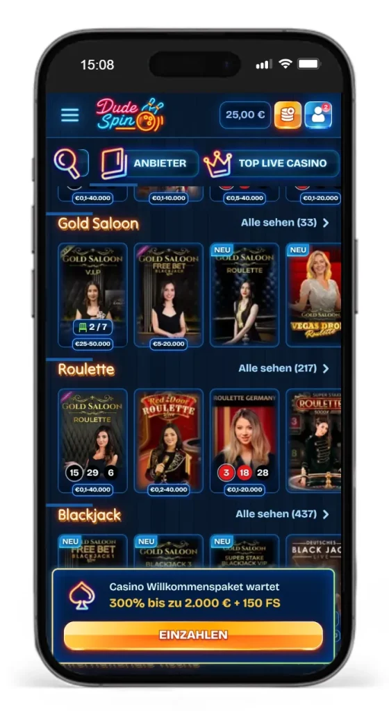 Der GoldSaloon im DudeSpin Live Casino