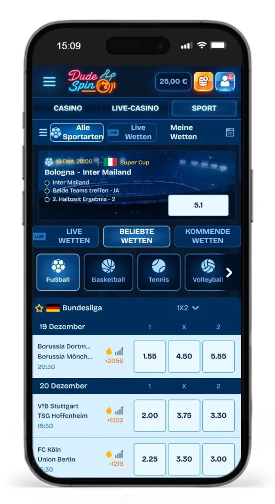 Einblick in den Sportwettenbereich im DudeSpin Online Casino