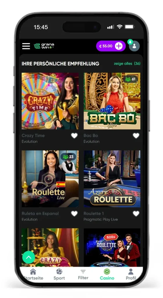 Einblick ins GranaWin Live Casino