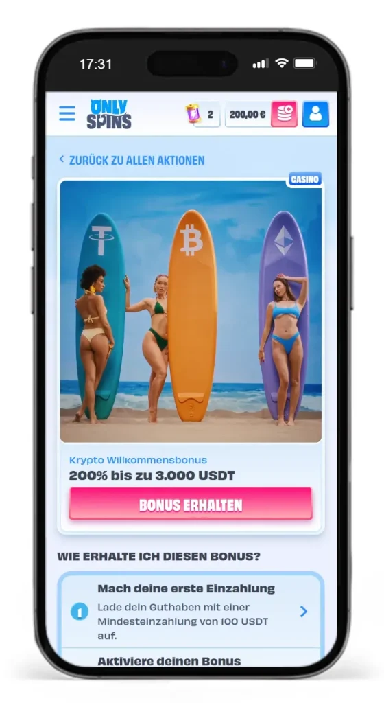 Krypto Willkommensbonus im Online Casino OnlySpins