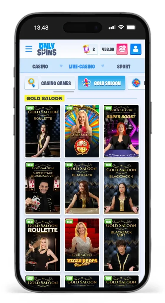 Einblick ins OnlySpins Live Casino