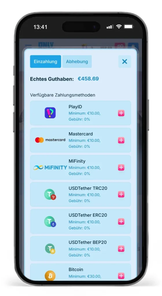 Einzahlungen bei OnlySpins