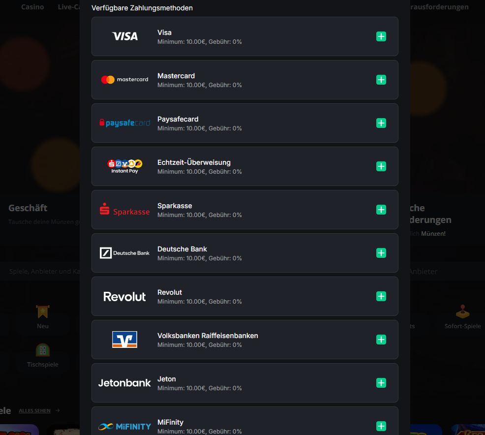 Verfügbare Zahlungsmethoden im ExciteWin Online Casino