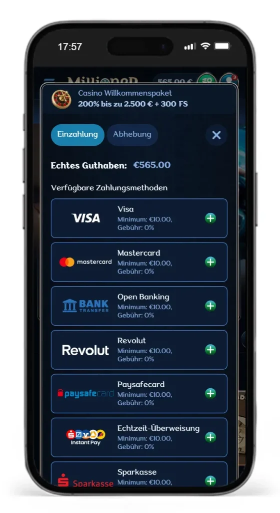 Einzahlungen bei OnlySpins