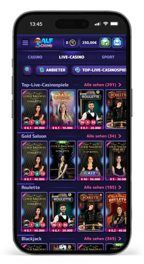 Einblick ins Alf Live Casino