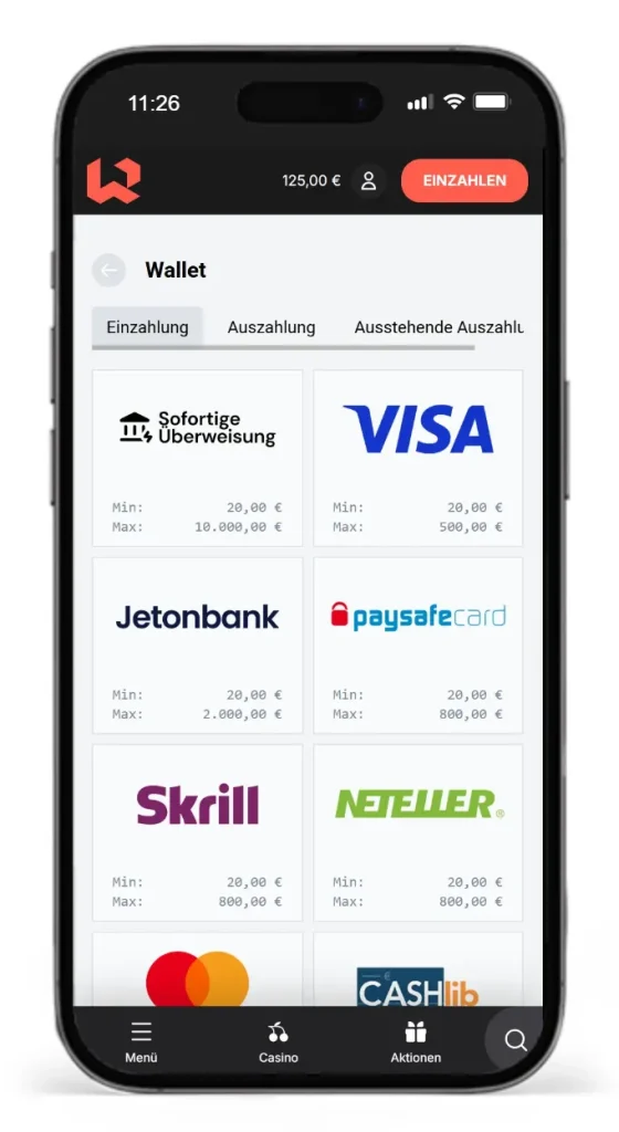 Einzahlungsmethoden bei Wettson