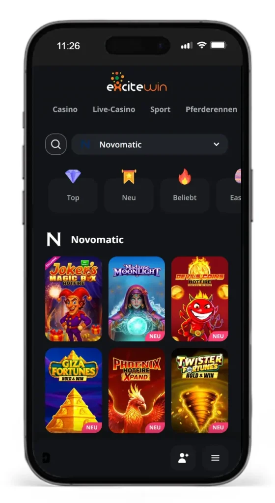 Novomatic Slots bei ExciteWin