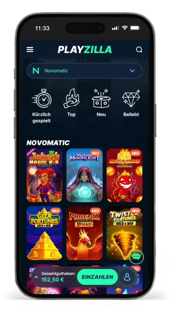 Novomatic Spiele bei PlayZilla